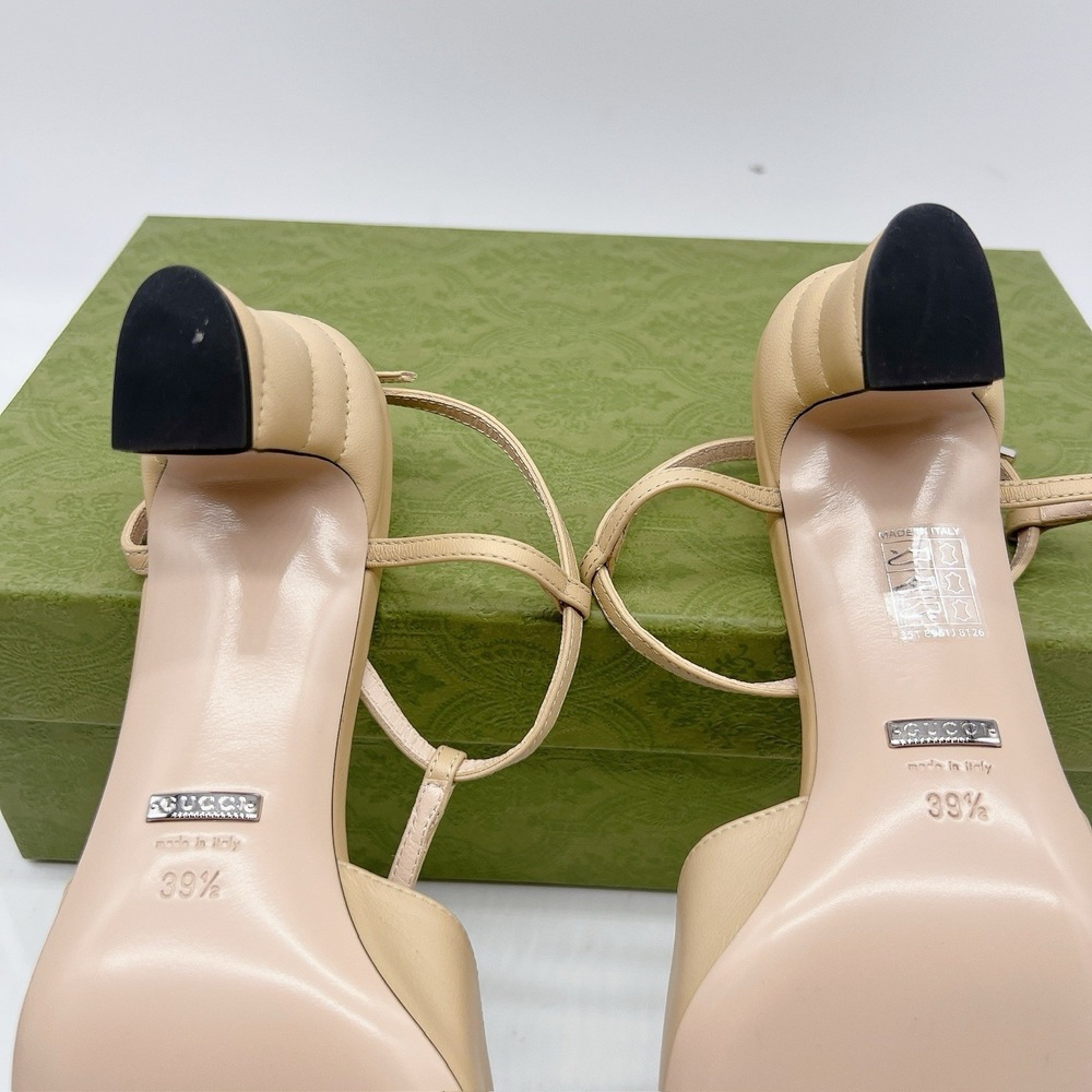 GUCCI DOUBLE G INTERLOCKING LOGO Slingback Heel Pump Wheat Leather EU 39.5 - Picture 10 of 12